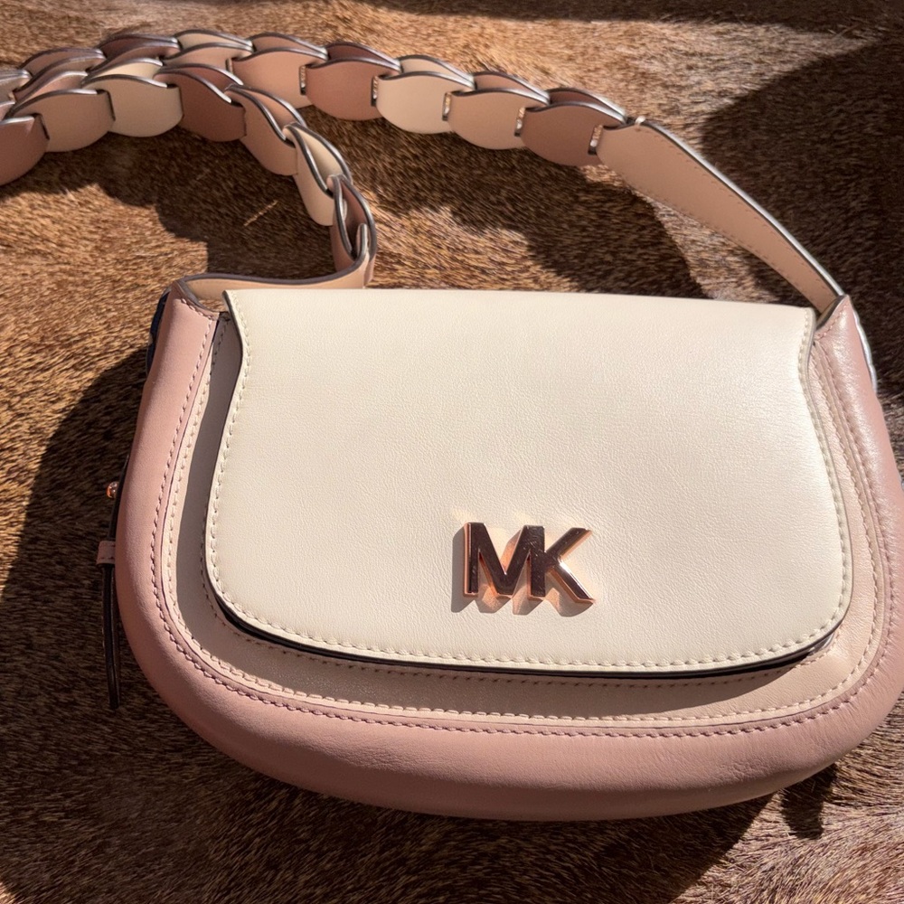 Authentic Jolene Small Tri-Color Leather Saddle Bag